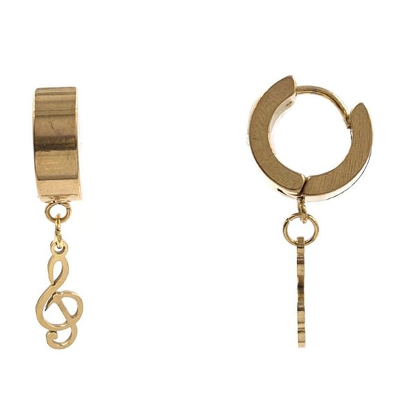 Music Key Note Gold Plated Hoop Dangle Earrings New - Picture 1 of 2